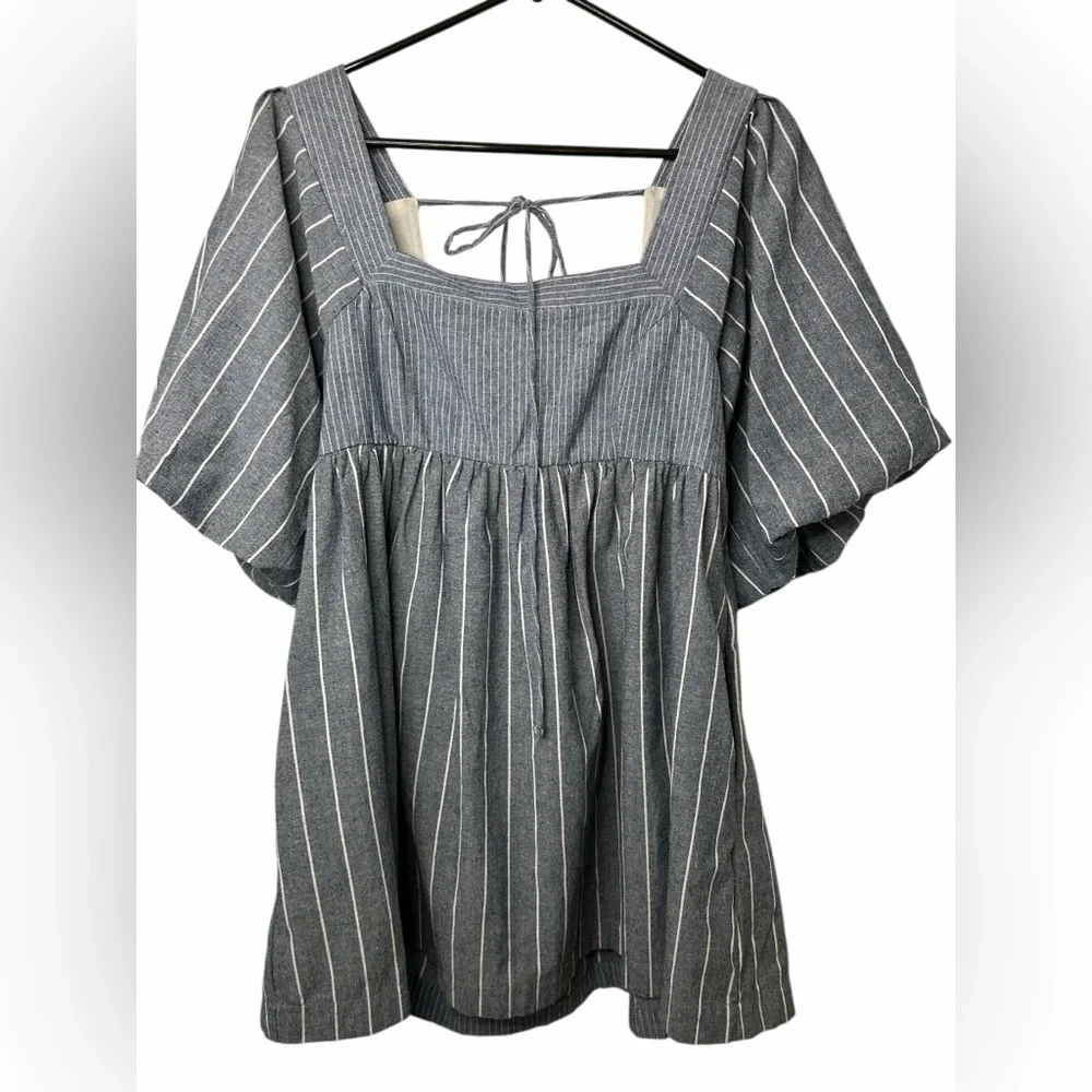 Free People Gigi Puff Sleeve Tunic Top Striped Boho Peasant NWOT